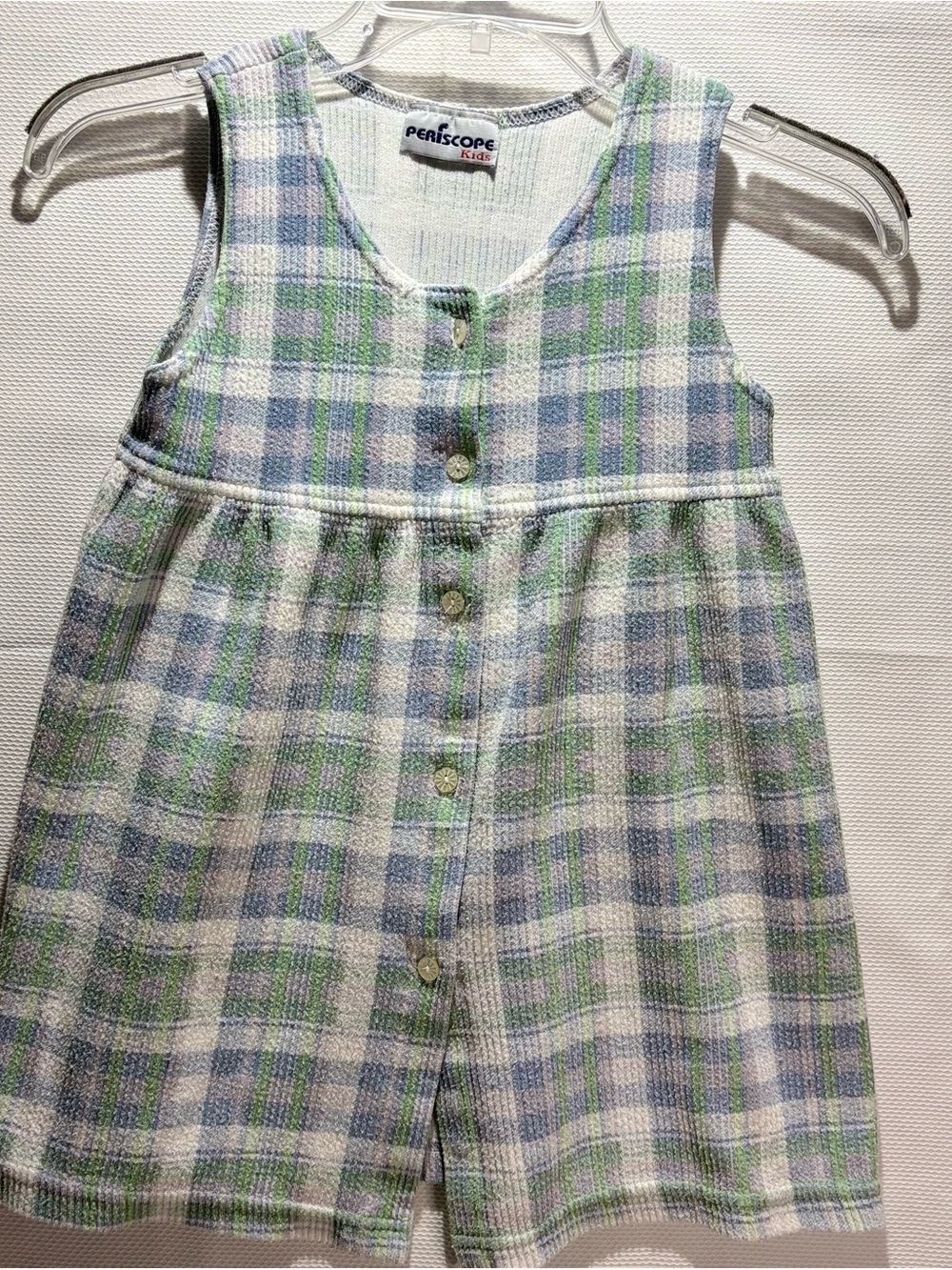 Vintage Blue & Green Plaid Button-Front Dress